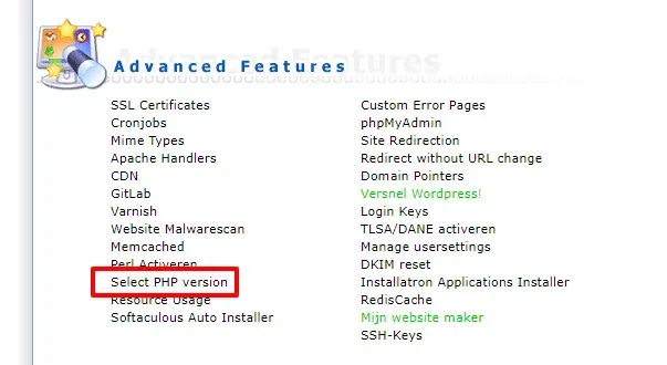PHP versie selecteren - Websitetoday - Webdesign en Online Marketing Driebergen