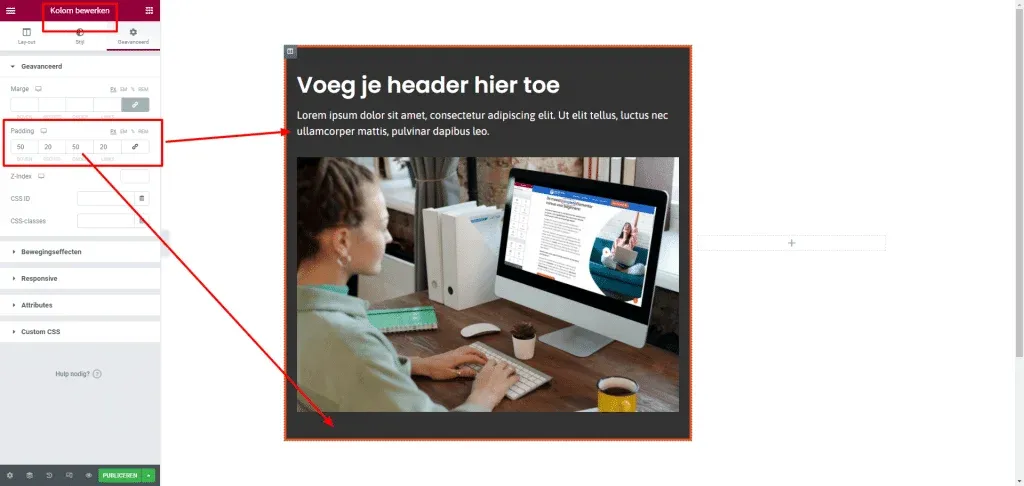 Elementor padding afbeelding uitglegd - Websitetoday - Webdesign en Online Marketing Driebergen