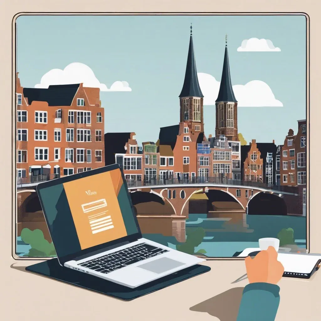 Een persoon die een laptop gebruikt om een WordPress-website te onderhouden in Vianen